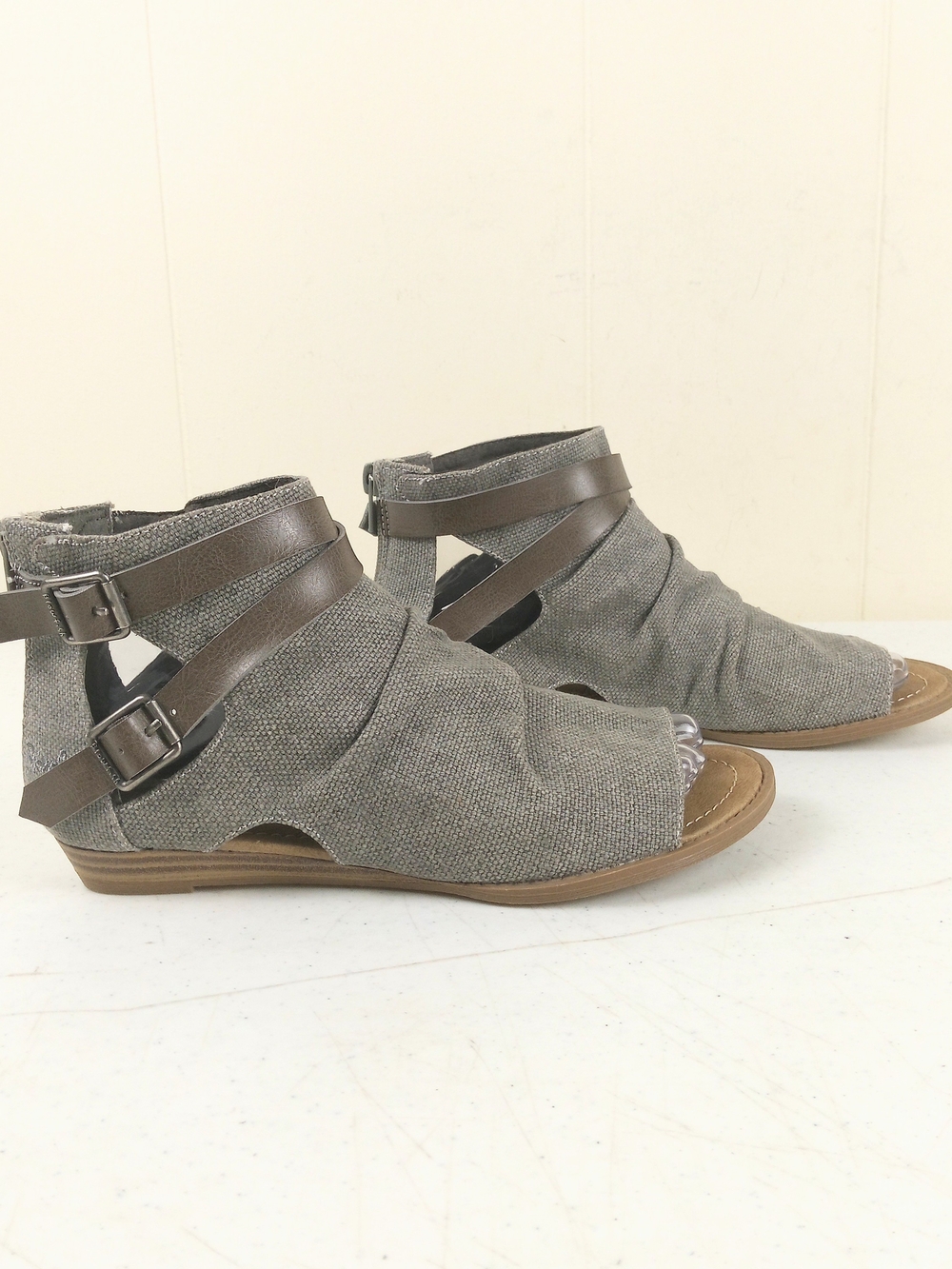Blowfish Gray Open-Toe Slingback Sandals Buckle Straps Back Zip Size 6.5
